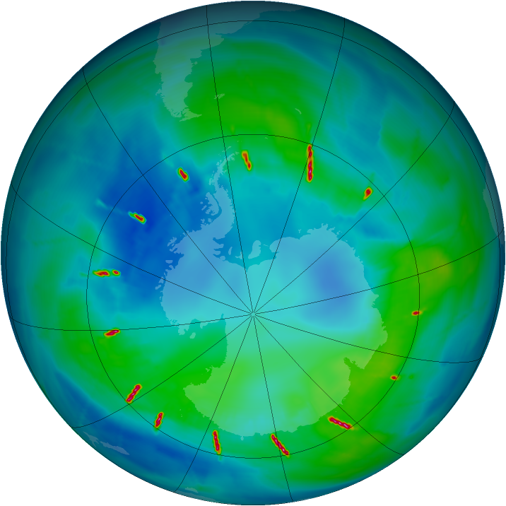 Antarctic ozone map for 20 April 2010